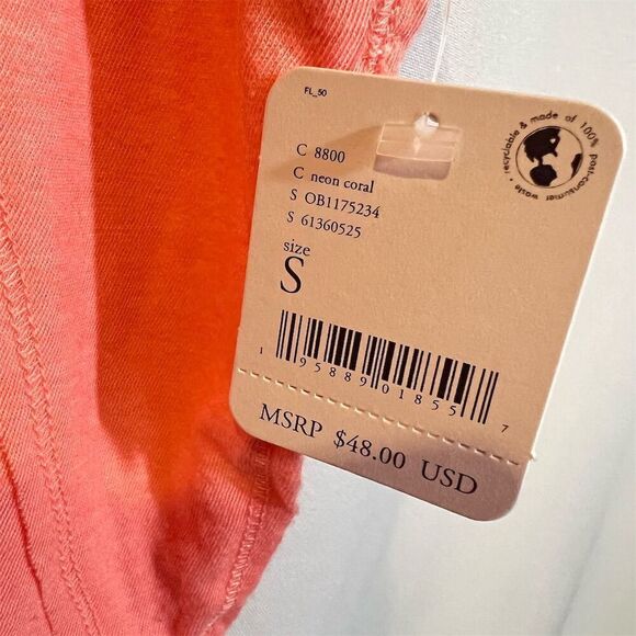 NWT Free People Movement Neon Coral High-Low Sleeveless V-Neck Tank Top Size S - Picture 4 of 5